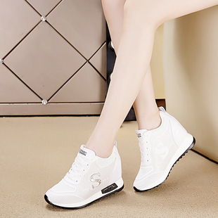 高档品质女鞋春季透气青年女板鞋，内增高6cm小白鞋中年运动休闲鞋