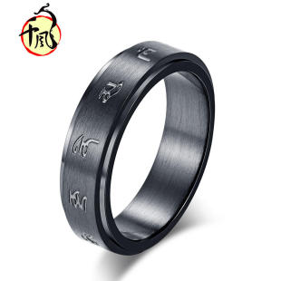 英国TopWhit戒指不锈钢转动解压手饰品可旋转黑色复古风钛钢
