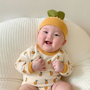 韩风婴童婴幼儿ins春装宝宝柠檬家居服两件套爬爬服薄款三角哈衣
