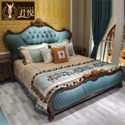 欧式真皮床乌金木款实木床，1.8米别墅主卧新中式双人床软包婚床