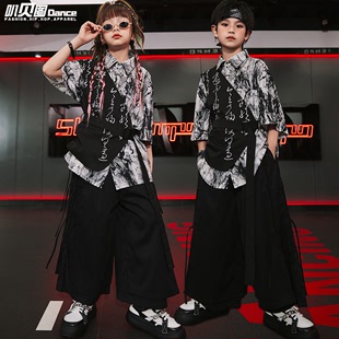 儿童街舞演出服中国风潮，服马甲套装男童，hiphop表演服装女童古风夏