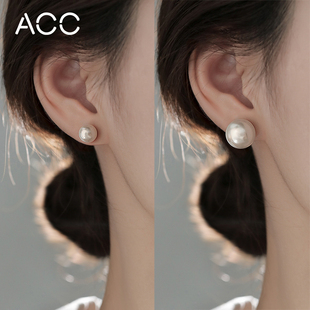 Acc施家珍珠女耳钉999纯银小耳饰高级感耳环2024年夏耳夹