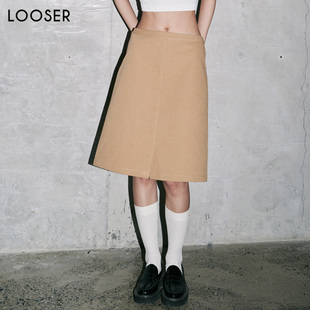 九十年代复古风卡其色中腰A字半身裙百搭挺括显瘦LOOSER春夏系列