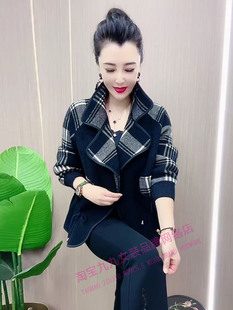 韩版时尚格子短款外套女士秋冬长袖收腰西装，领显瘦百搭气质上衣