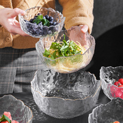 日式锤纹金边玻璃碗沙拉碗碟套装，家用水果盘创意，北欧风餐具甜品碗