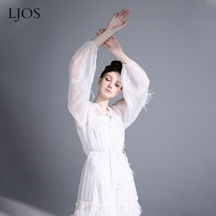 ljos希腊仙女风珠光，纱两件套连衣裙春日温，柔风白色氛围感长裙