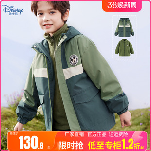 迪士尼童装儿童三合一冲锋衣男孩，加厚外套男童小孩春秋两件套