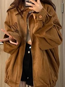 美式复古外套女秋冬季2023夹棉加厚麂皮绒高级感宽松复古夹克