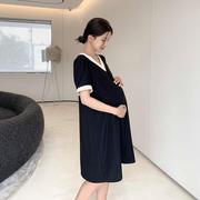 孕妇夏装雪纺连衣裙黑色，小个子孕妇装夏款2023夏季职业装裙子