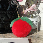 真獭兔毛绒红色苹果毛球水果玩偶挂饰书包挂件圣诞节礼物车钥匙扣