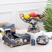 奢华欧式果盘家居装饰品工艺品纸巾盒干果盘花瓶三件套装创意摆件