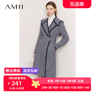 amii2024冬季羊毛双面呢女古着vintage经典格纹气质大衣外套