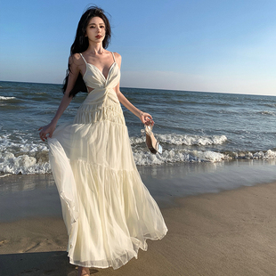 高级感重工大裙摆长裙晕染纯色蝴蝶吊带连衣裙海边度假超仙沙滩裙