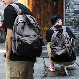 韩版男士双肩包时尚潮流帆布背包男简约休闲电脑包旅行包学生书包