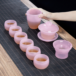 琉璃茶具套装2023芙蓉粉套装单杯盖碗元青花飘蓝套装单杯盖碗
