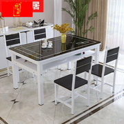 双层餐桌钢化玻璃长方形桌椅，组合现代简约小户型，客厅家用吃饭桌子