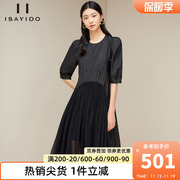 傲丝度大码女装连衣裙，2023圆领短袖黑色显瘦中长款设计感裙子