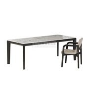 北欧班兰大理石餐桌椅组，合意式实木餐桌极简长方形别墅餐厅大饭桌