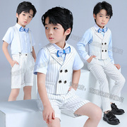 六一儿童礼服男童白色西装马甲背带裤套装男孩表演服花童小西装帅