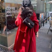 西西里红色大衣安娜同款浴袍，大衣双面羊毛毛呢，外套女中长款冬