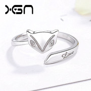s925纯银狐狸戒指，女韩版个性创意，开口戒指潮流饰品