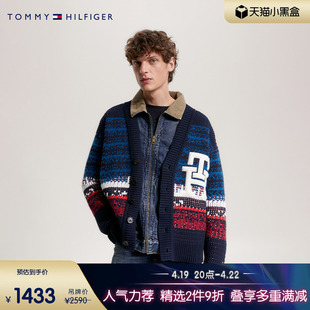 tommy男女情侣休闲慵懒风拼色条纹，贴布绣宽松开衫毛衣外套33088