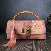 粉色新中式包包流苏包原创手工旗袍包竹节手提包优雅气质国风包