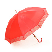 爱斯曼喜庆大红色新娘结婚伞，婚庆出嫁用的长柄蕾丝直杆两用雨伞