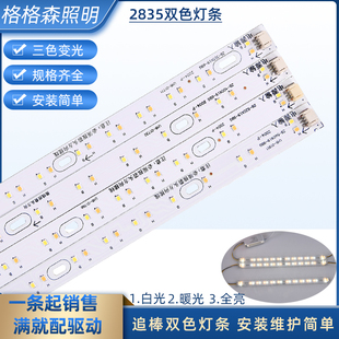 追棒2835双色变光灯条灯板led长条三色贴片，改造光源灯具吸顶灯管