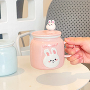 马克杯带盖勺陶瓷杯子高颜值家用卡通小兔子可爱情侣牛奶咖啡水杯