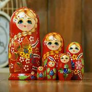 俄罗斯木制品工艺品纯手工，制作7彩绘，层草莓辫子套娃