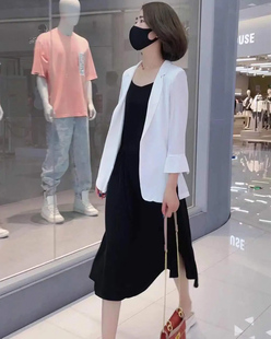 2021夏季韩版宽松显瘦雪纺小西装外套薄款纯色百搭防晒套装潮