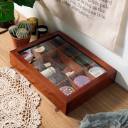 木制复古风中式防尘化妆品桌面收纳盒盲盒展示架手账娃娃陈列柜