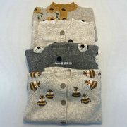 欧美儿童复古针织开衫毛衣24男女童手工立体刺绣花朵蜜蜂羊毛外套