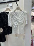 泡泡袖蕾丝女夏季2024韩版性感V领小衫气质高腰紧身上衣衬衫