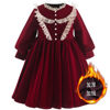 加绒金丝绒公主裙，2023秋冬女孩红色洋气，蓬蓬裙红色公主连衣裙
