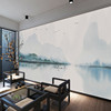 新中式水墨山水飞鸟大型壁画，客厅沙发电视背景墙，壁纸卧室墙布壁布
