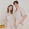 ULLALA公主韩国2023夏季纯棉简约格子短袖裤情侣睡衣家居服套装女