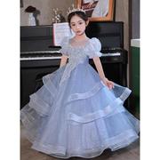 女童礼服蓝色公主裙高级感小女孩生日儿童，高端钢琴演出服主持人春