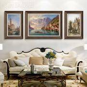 网红美式客厅装饰画风景油画，沙发背景墙画古画，三联壁欧式挂复画聚
