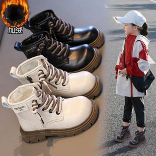 女童冬季马丁靴2023童靴儿童黑色加绒短靴男童英伦风保暖皮靴