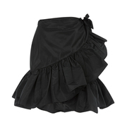 MSGM春夏女士黑色不规则褶皱荷叶边设计A字鱼尾裙迷你半身裙
