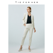 OL系列TieForHer米白色西装外套女一粒扣职业九分裤两件套