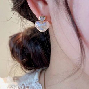 韩国复古珍珠爱心形镶钻银针耳环，少女心气质，百搭耳钉小巧耳饰882