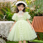 女童夏装公主裙 2023夏季儿童绿色蝴蝶儿童礼服纱裙连衣裙子