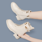 白色马丁靴女款2022年春秋冬季粗跟加绒靴子皮鞋厚底单靴短靴