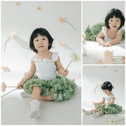 儿童摄影服装女童1-3岁绿色，tutu裙主题影楼拍照蓬蓬裙艺术照