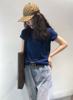 superxue 蓝色t恤女夏薄款2024韩版修身显瘦打底衫短袖上衣