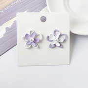 不对称撞色紫色珍珠花朵耳环女高级感蚊香耳夹耳饰适合夏天的耳钉