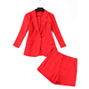 西装外套女网红夏季短裤套装薄款红色7分袖西服阔腿短裤套装